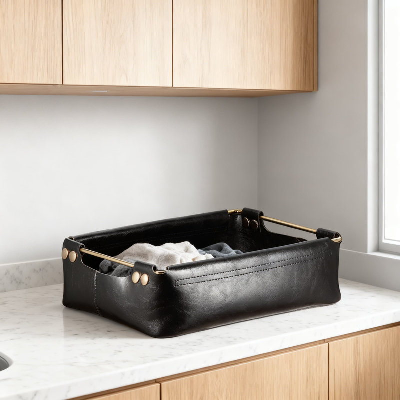 Plateau de rangement de bureau en cuir fabriqué à la main - Boîte de rangement minimaliste de style nordique pour le salon, la chambre à coucher, la télécommande et le support des essentiels