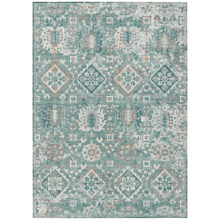 Machine Washable Indoor/Outdoor Xhevrie Seafoam Rug