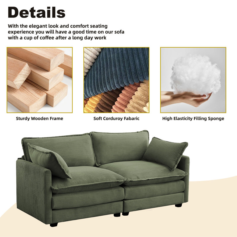 Redenius 76.8'' Upholstered Corduroy Reception Loveseat, Avocado Green