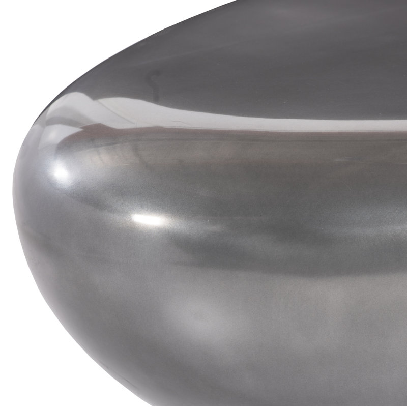 Table basse en aluminium poli et pierre de rivière, H 16 po x L 54 po x l 34 po, Polished Aluminum
