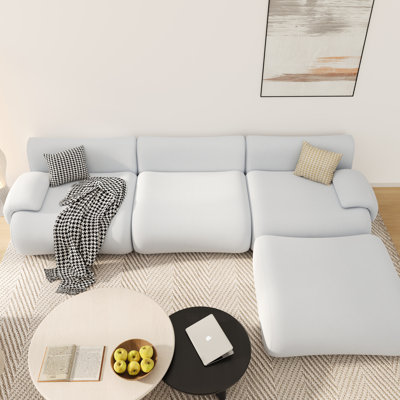 113" Modular Sectional Boneless Rounded‑Edge Sofa, Upholstered Curved Silhouette Cloud Couch with Ottoman, Oversized Morden Deep Seat for Living Room
