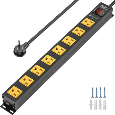 CRST 8 Outlet Metal Long Power Strip, 2100J Heavy Duty Surge Protector Power Strip, 6FT Cord Mountable Wide Spaced