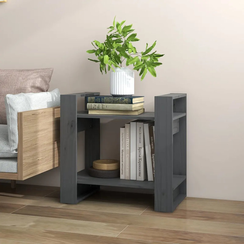 Irek Book Cabinet/Room Divider Solid Wood, 57cm H x 60cm W x 35cm D, Grey