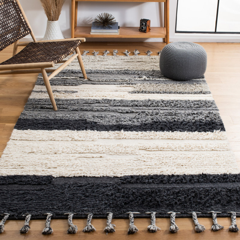 Tapis abstrait en laine tissé à la main Adriane-Angel, Rectangle 5 pi x 8 pi