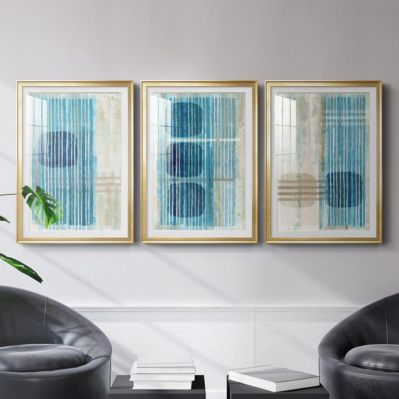 «Blue Blue Horizon I», reproduction encadrée de qualité supérieure - prête à être accrochée, Cadre doré
