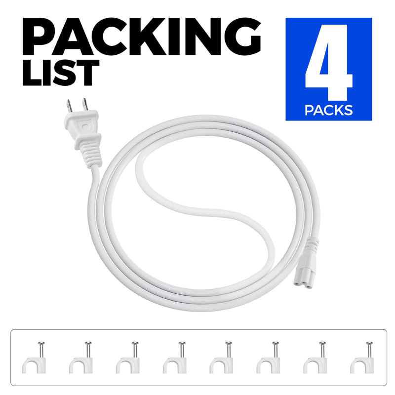 Cordon d'alimentation Barrina T5 de 5 pi, fiche à 2 broches, extrémité femelle, câble d'alimentation avec prise pour luminaires de magasin / de croissance, 4 paquets