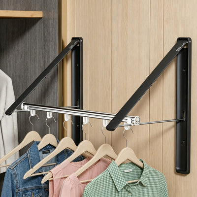 2 Racks Retractable Wall Mounted Aluminium Clothes Drying Rack For Laundry, Space-Saving