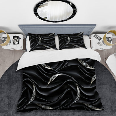 Deep Black Silver Elegance Abstract Duvet Cover
