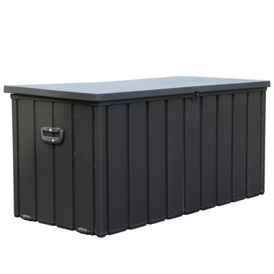 100 Gallon Patio Storage Bin - Waterproof, Lockable For Garden Tools & Beach Gear Dark Gray Box Holds Outdoor Supplies Pool Accessories