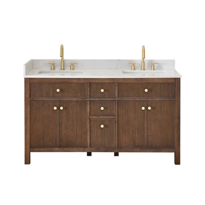 Lala 60" Double Bathroom Vanity with Grain White Engineered Stone Countertop without Mirror
