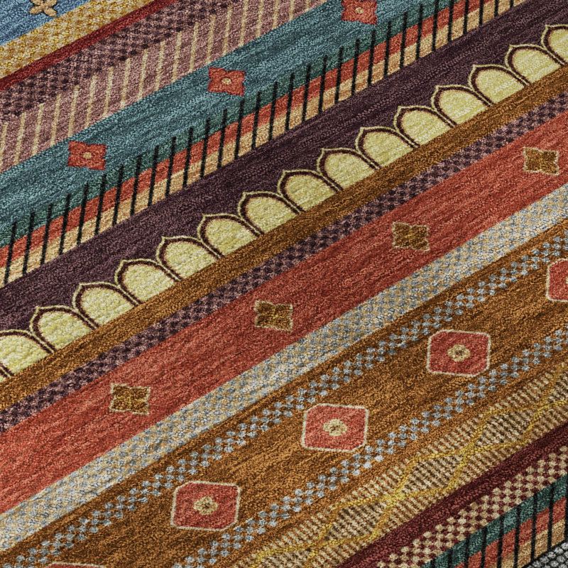 Premium Machine Washable Mayfield  Striped Rug, 1'8" x 2'6", Paprika