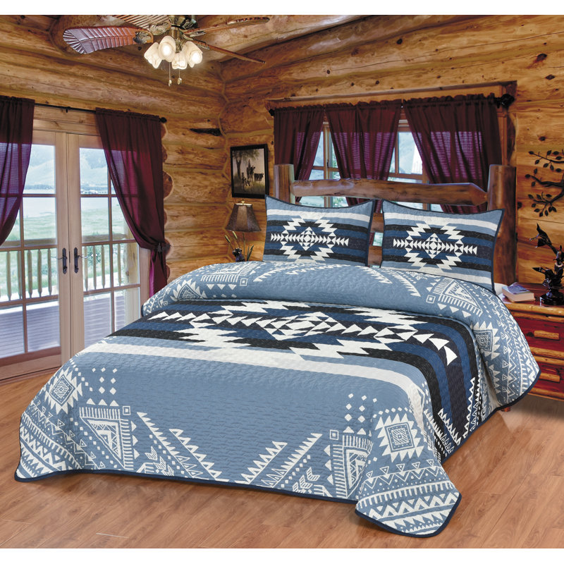 Desert Harmony Desert Harmony Southwestern Geometric Blue Tribal Pattern Decorative Quilt Bedding Set