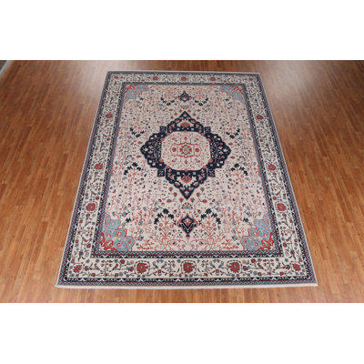 Tapis beige / ivoire / rouge en laine noué à la main de conception unique 9 pi x 11 pi 9 po