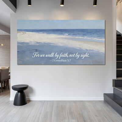 Large Eady - Ocean Scene Canvas Painting with Bible Verse, Inspirational Scripture Picture for Home Decor, Modern Wrapped Canvas Artwork, 28×58 inches