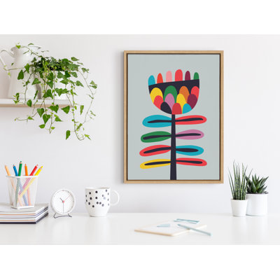 «Mid Century Modern Wildflower» par Rachel Lee, 3 oiseaux, reproduction d'art sur toile encadrée