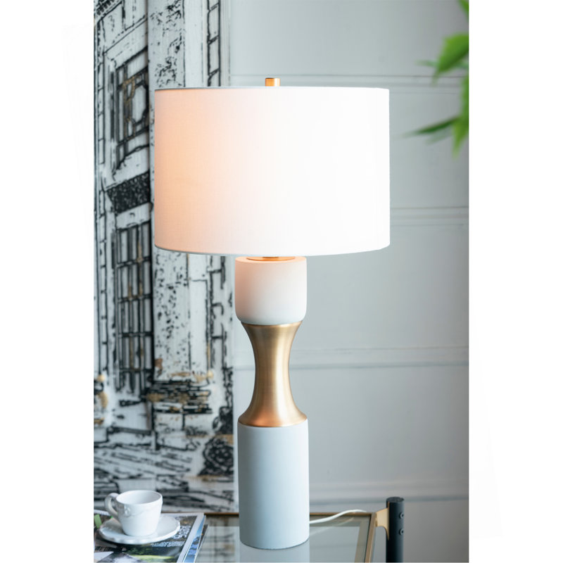 Modern Cement & Metal Table Lamp with Drum Shade