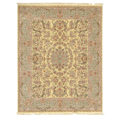 High-Quality Hand-Knotted Gold And Light Green Area Rug
