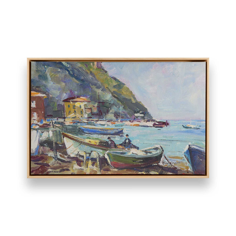 «Rustic Italian Whimsy Village on Canvas» par Richard A. Rodgers, reproduction, Cadre américain en érable flottant