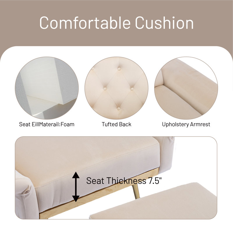 Fauteuil avec repose-pieds de 32,28 po de largeur Luerene, Velours beige