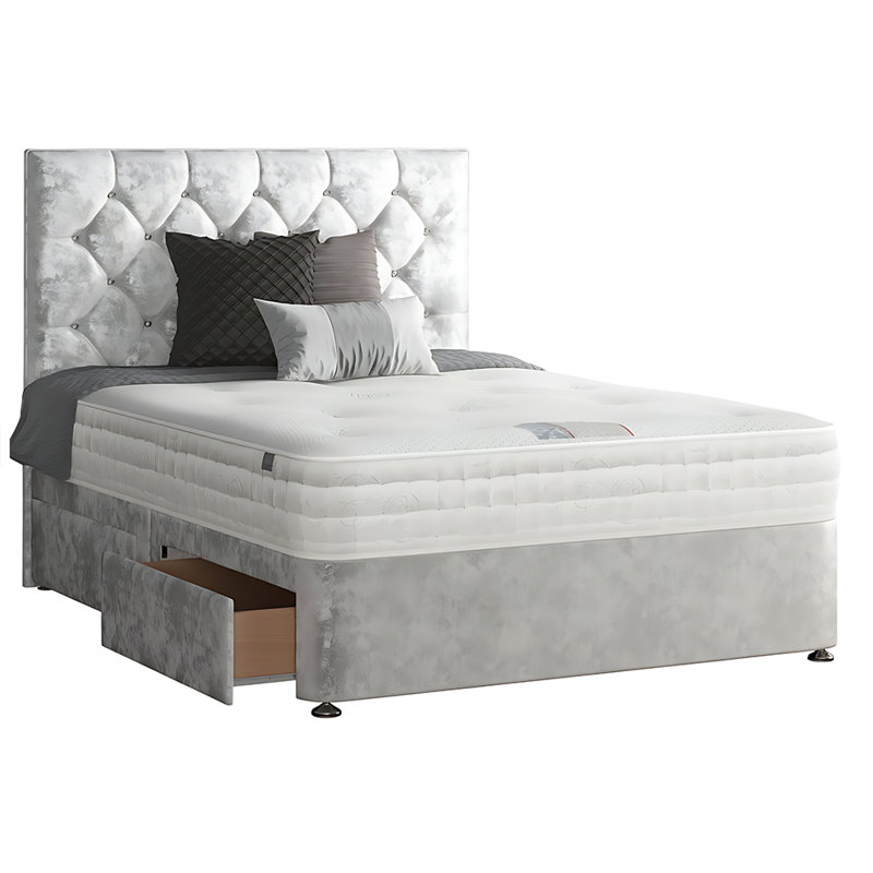 Eberhardt Upholstered Bed, Single (3'), Silver, 2 Left Drawers