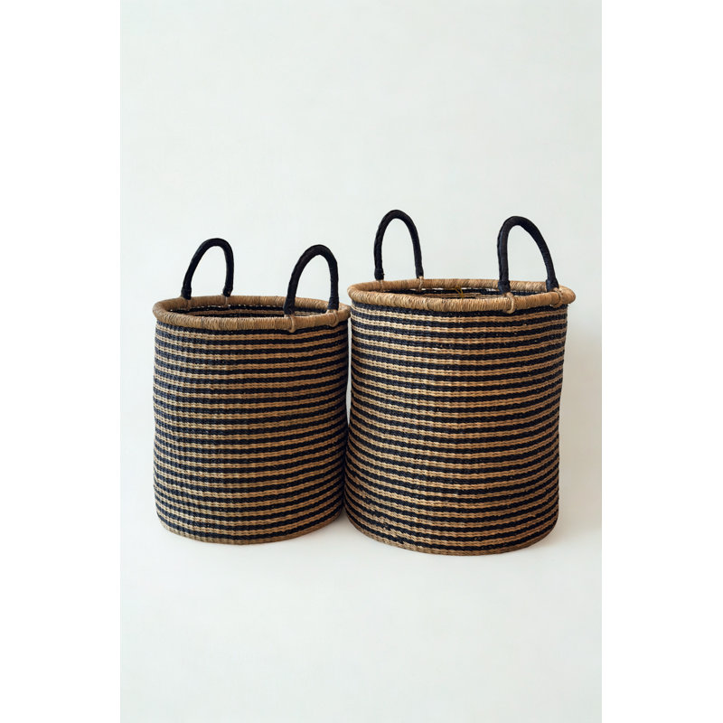 Handwoven Hamper - with Stripes, 18" H x 16" W x 16" D