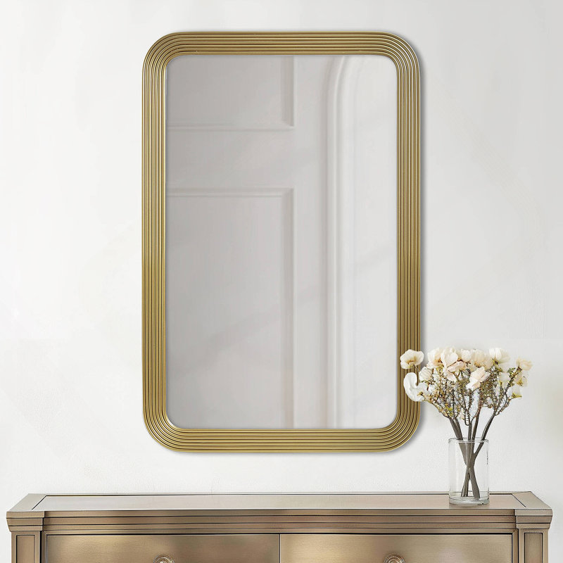 Miroir mural rond arrondi cannelé doré Voir ci-dessous