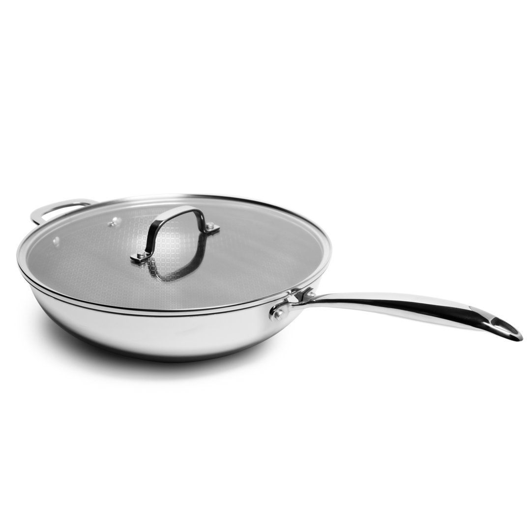 Lexi Home Modern Kitchen Basics 5 Quarts Non-Stick Stainless Steel Wok with Lid Lexi Home
