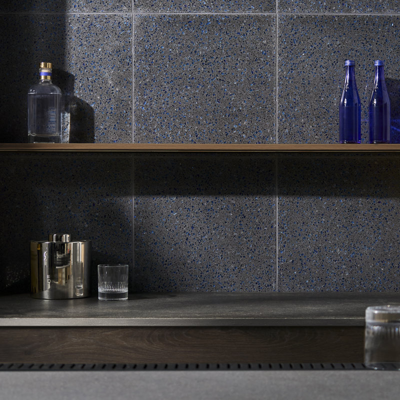 Veritas Terrazzo 16X16 Polished Terrazzo Tile, Blue/Gray