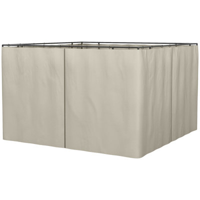 Beige Gazebo Sidewall , 10' X 10', With Hooks And Straps, For Cabanas, Blocks Provides Privacy Curtain, Inner & Outer Zipper,