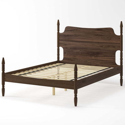 Platform Bed Frame,Spindle Bed with Curved Tall Headboard,No Box Spring Needed, Retro Four Poster Bed