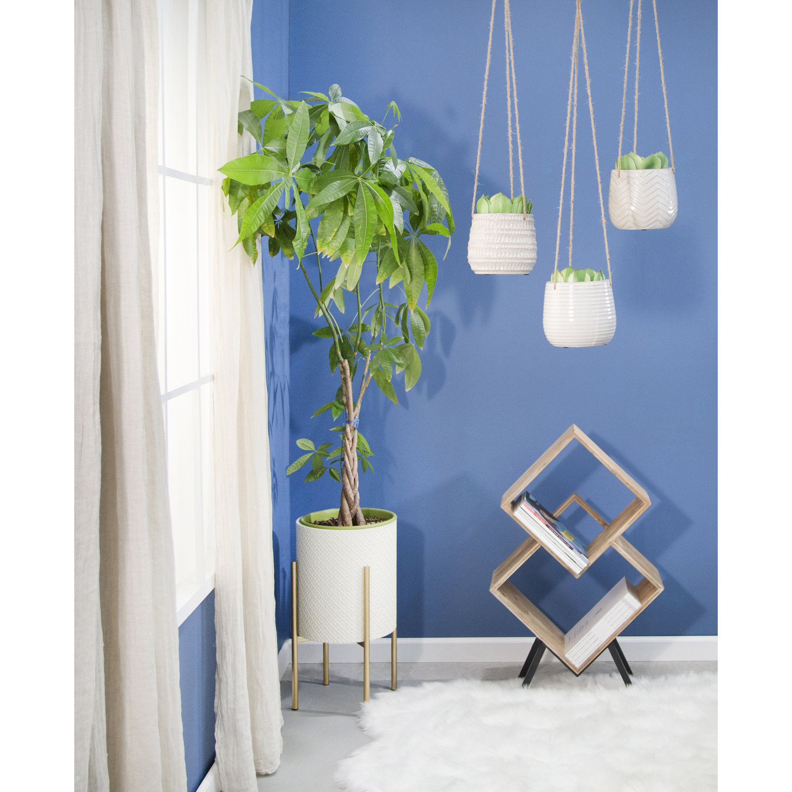 Rosaria Ceramic Hanging Planter, Beige, 6" H x 7" W x 7" D