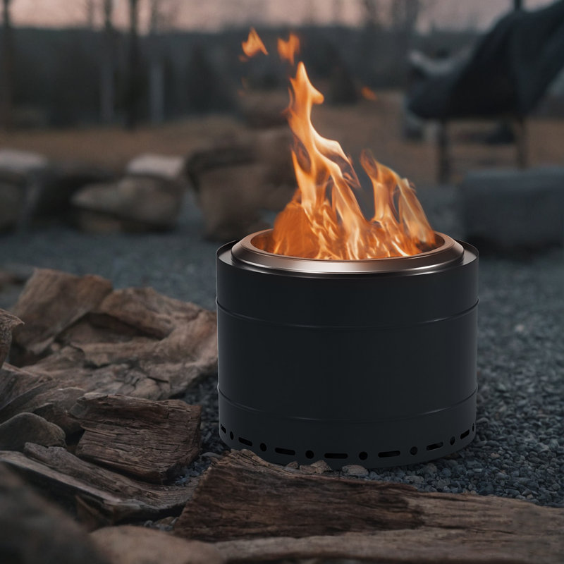 Shouse Stainless Steel Smokeless Fire Pit, Low Smoke Outdoor Fire Pit, 16.5" H x 19.5" W x 19.5" D, Black