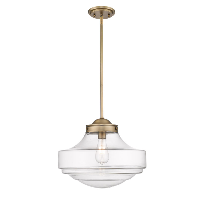 Melora 1 - Light Schoolhouse Pendant, Clear Glass, Modern Brass