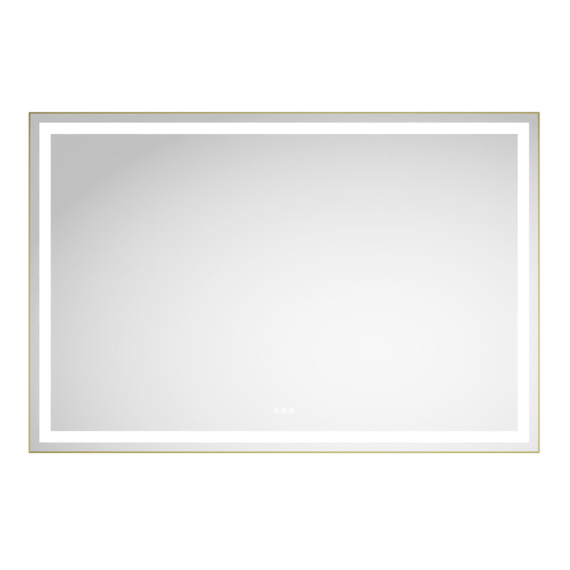 Miroir de salle de bain 72 po x 48 po Brouillard, 3 options de couleur, gradation continue. Fixé au mur avec cadre en aluminium brossé doré et miroir de coiffeuse personnalisable à luminosité et lumières avant et arrière. Fixé,