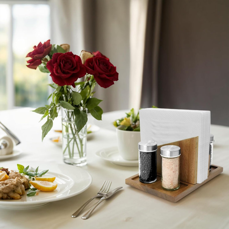 Distributeur de serviettes en bois pivotant avec support à serviette en bois grande capacité pour table, comptoir de cuisine, décoration de table de salle à manger