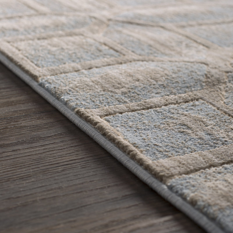Tapis à motif géométrique glace / jaune / beige Shahid, Rond 8 pi 9 po