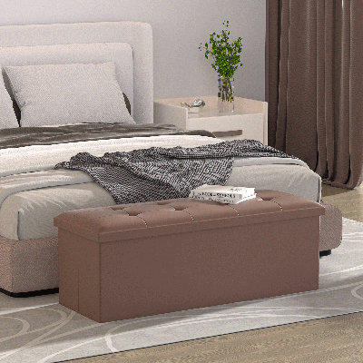 Roseau 43" Folding Storage Ottoman Bench, PU Leather Footrest Footstool Stool with Foam Padded Seat by Ebern Designs