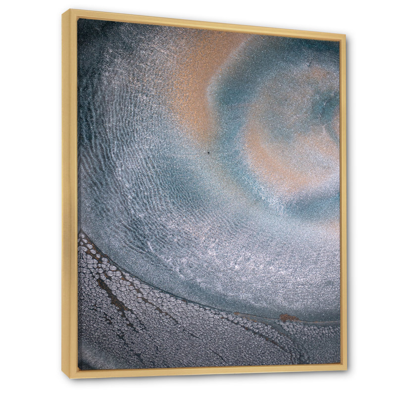 Reproduction d'art sur toile de luxe gris et bleu fluide II, H 30 po x l 40 po x P 1,5 po, Cadre flottant brun