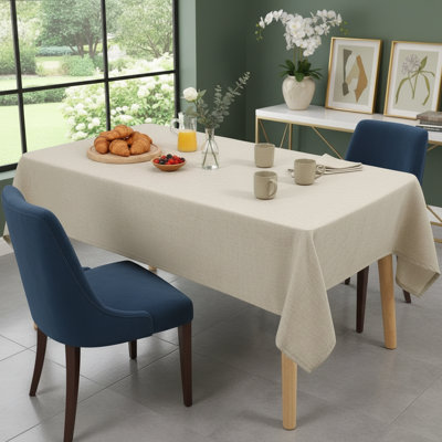 Nappe beige rectangulaire en faux lin, 54 po x 80 po Infroissable, résistant aux taches et lavable. Convient pour les fêtes, les vacances, les restaurants et les cuisines.