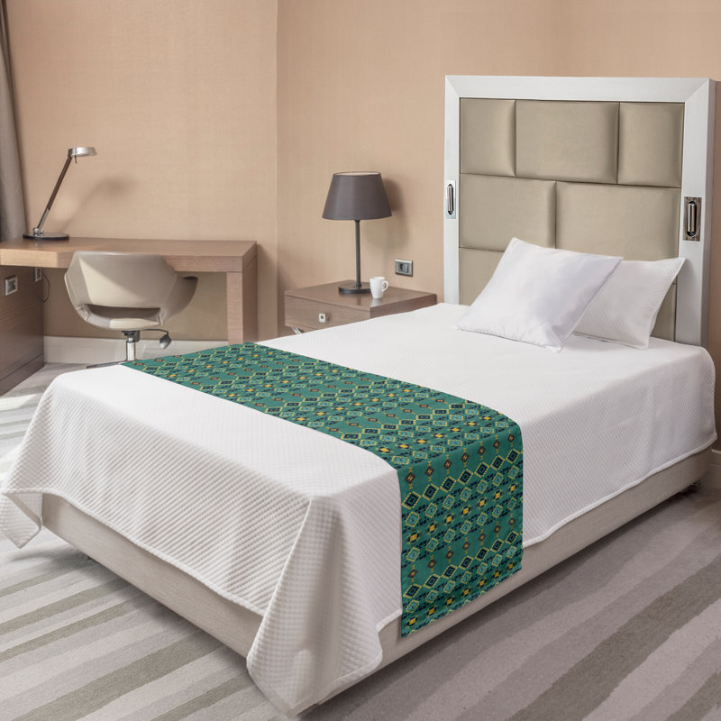 Chemin de lit Ambesonne Boho Motif géométrique aztèque jaune écume de mer foncé, Lit simple