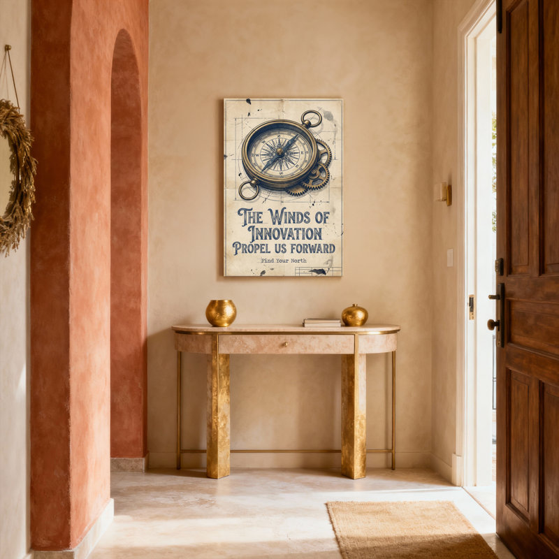 Tableau mural sur toile tendue, motif boussole et engrenages de style steampunk, idéal pour la décoration de la maison, du bureau ou de la salle d'étude.