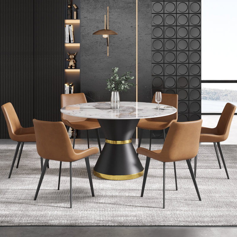 Round Stone Dining Table for Modern Living Room, Home, 29.53" H x 53.15" L x 53.15" W, Chanel