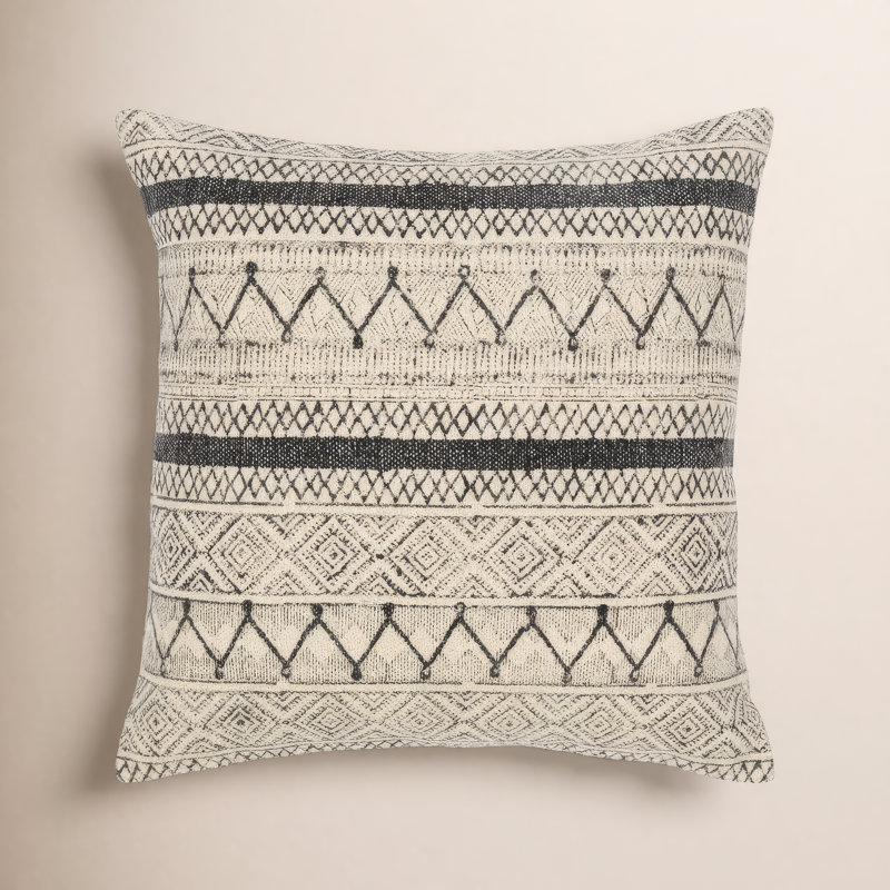Oreiller carré en coton Zetta, Beige clair / Noir, Polyester/ Bourre en polyester, 18 po x 18 po