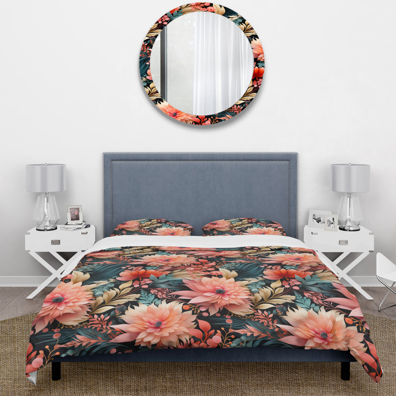 Ensemble de housse de couette Boho Tropical Pink Chrysanthemum Wings, Housse de couette simple + 1 taie décorative stan