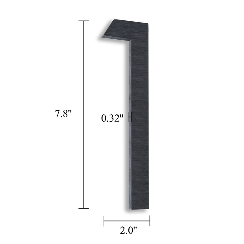 Numéro de maison 8 po en aluminium massif antirouille, flottant ou encastré, Noir brossé, #1