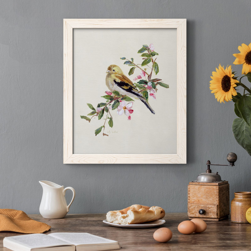 Spring Song Pine Grosbeak - cadre photo, impression sur toile, H 44 po x l 31 po x P 1 po, Toile avec cadre blanc