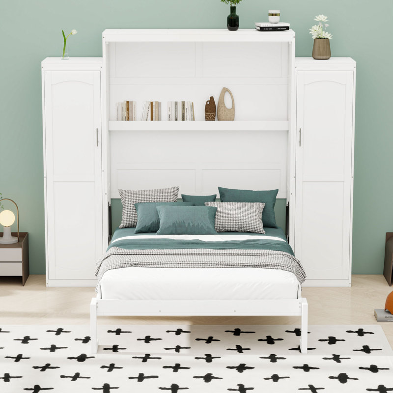 Lit escamotable en bois avec rangement intégré pour garde-robe, Grand lit
