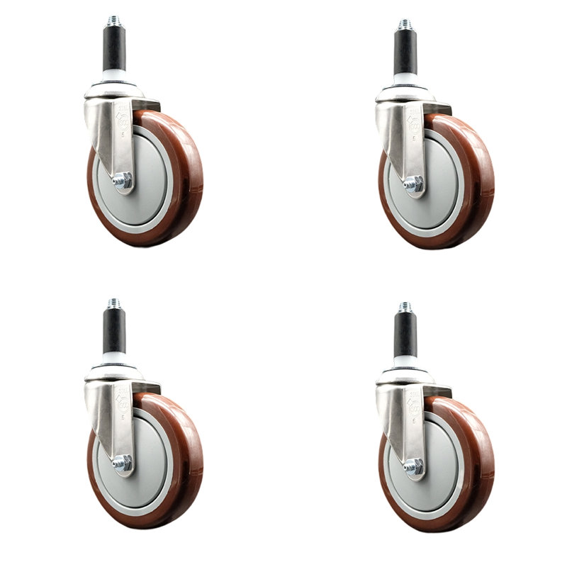 Roulettes en polyuréthane, Marron, Tige en extension de 1-1 / 8 po