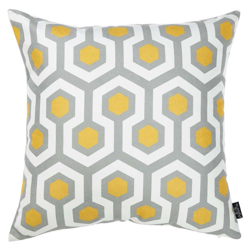 Yellow And Gray Geometric Circuit Throw Pillow