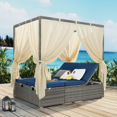 Outdoor Sun Lounger with Canopy, Multi-Position Recline & Removable Cushion – Patio, Garden & Poolside Lounge Chair
